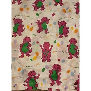vtg 90'S Barney the Purple Dinosaur Twin Flat Bedsheet I LOVE YOU SONG FABRIC
